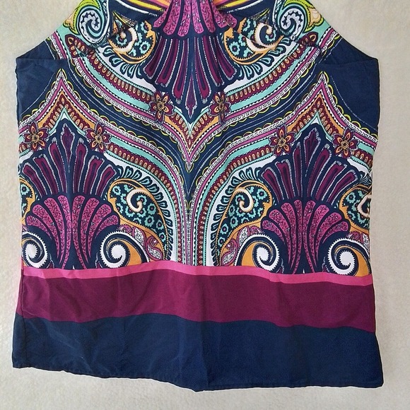 ReneeC. Peakcock Halter Racer Back Tank Size Small in Navy, Pink, Yellow - Picture 8 of 9